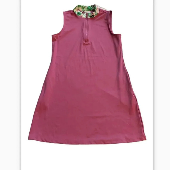 Tommy Bahama sleeveless mock neck golf dress plum/mauve leaf print trim Size M - Picture 1 of 10